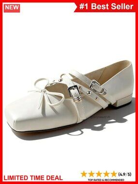 Women's Mary Jane Flats Square Toe Ballet Shoes Double Buckle Strap